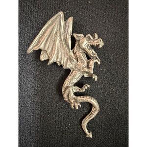 FANTASY Flying DRAGON Horn Wicked Spiny Wings Claws Hand Cast Pewter Pendant
